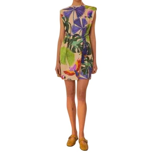 FARM RIO Sand Macaw Jungle Organic Cotton T Shirt Dress Sz M and L Tropical Boho - Picture 12 of 16